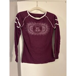 Harry Potter Hogwarts Crest Maroon Raglan Long Sleeve Graphic Tee Shirt Small